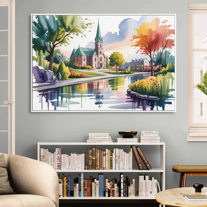 Quebec City Historic Churches Sitting Room - White Canvas Wall Art