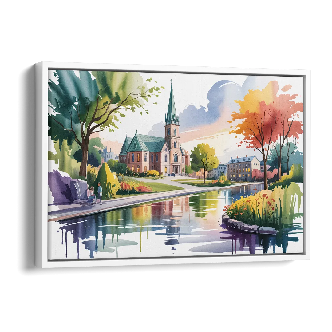 Quebec City Historic Churches Side - White Canvas Wall Art