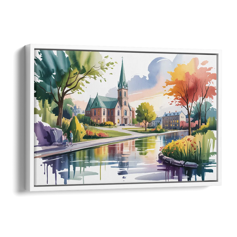 Quebec City Historic Churches Side - White Canvas Wall Art