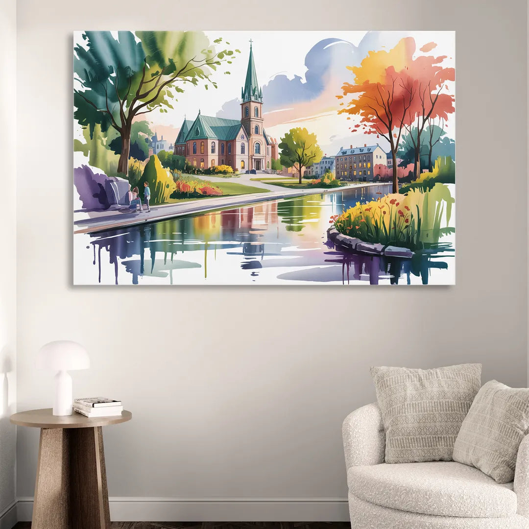 Quebec City Historic Churches Living Room - Canvas Wall Art
