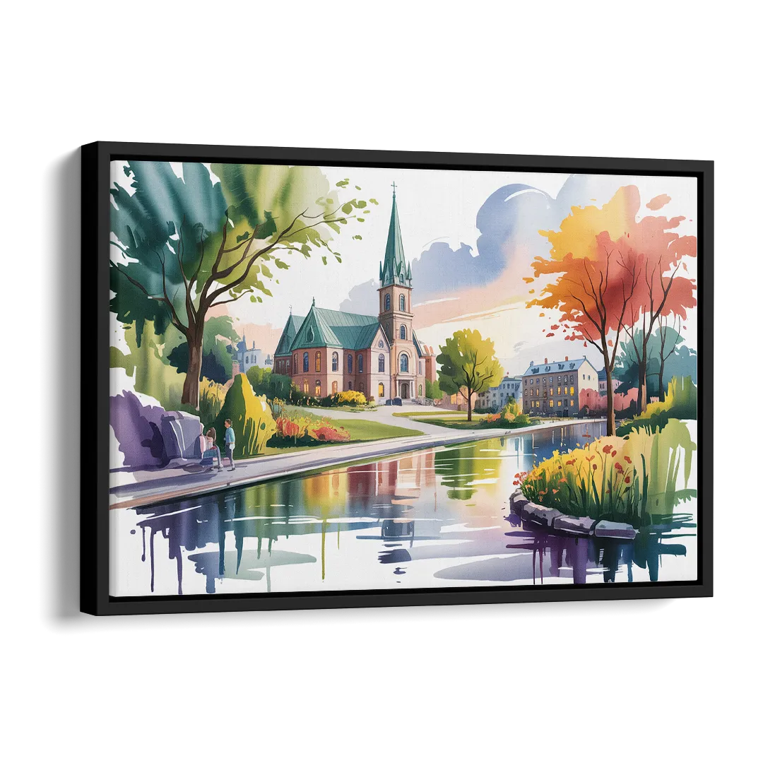 Quebec City Historic Churches Side - Black Canvas Wall Art