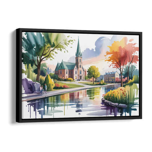 Quebec City Historic Churches Side - Black Canvas Wall Art