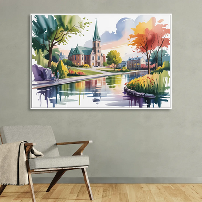 Quebec City Historic Churches Living Room - White Canvas Wall Art