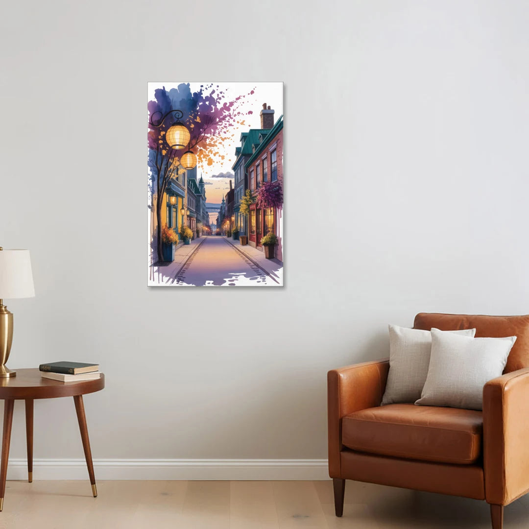 Quebec City Lantern Glow - Canvas Wall Art - Sofa - 24x36