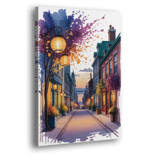 Quebec City Lantern Glow Side - Canvas Wall Art