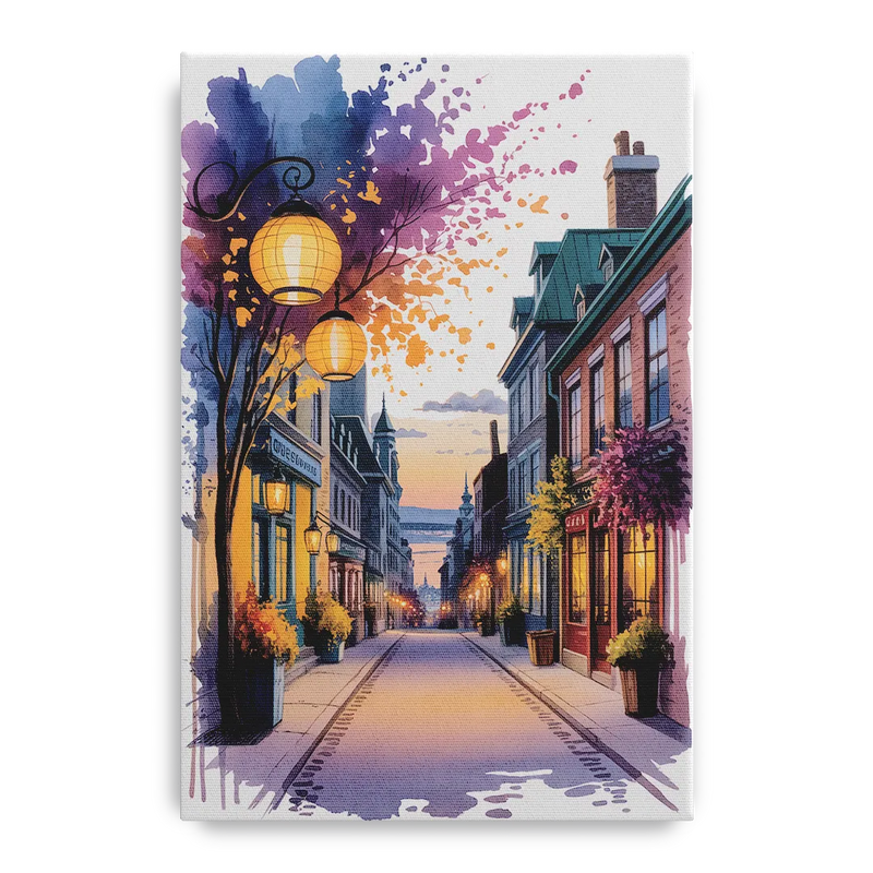 Quebec City Lantern Glow Front - Canvas Wall Art
