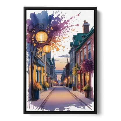 Quebec City Lantern Glow Front - Black Canvas Wall Art