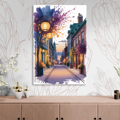 Quebec City Lantern Glow Living Room - Canvas Wall Art