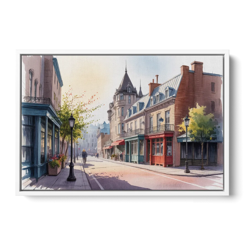 Quebec City Old Streets Front - White Canvas Wall Art
