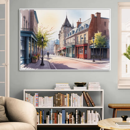 Quebec City Old Streets Living Room - White Canvas Wall Art