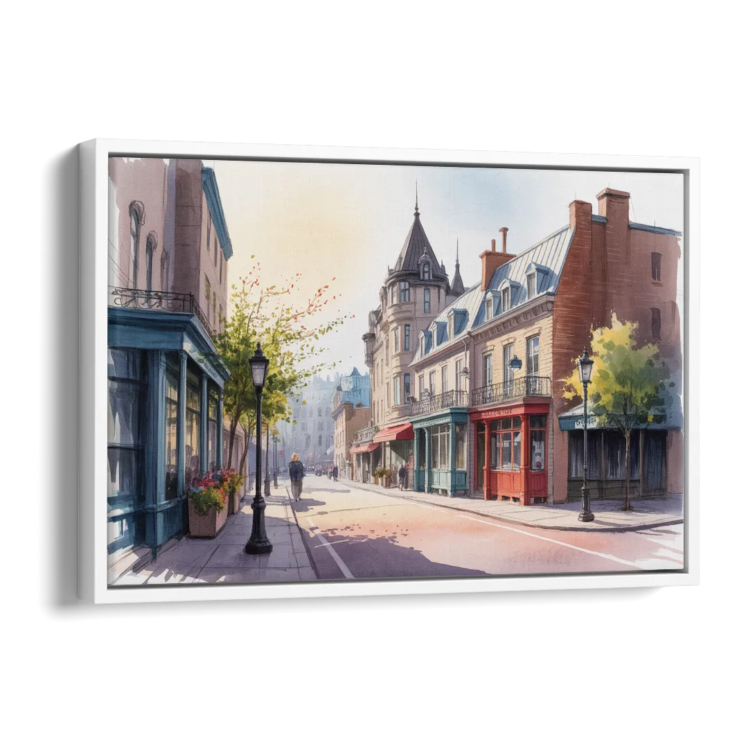 Quebec City Old Streets Side - White Canvas Wall Art