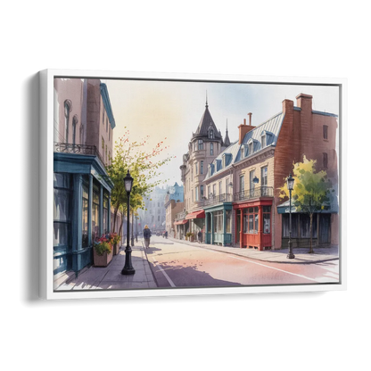 Quebec City Old Streets Side - White Canvas Wall Art