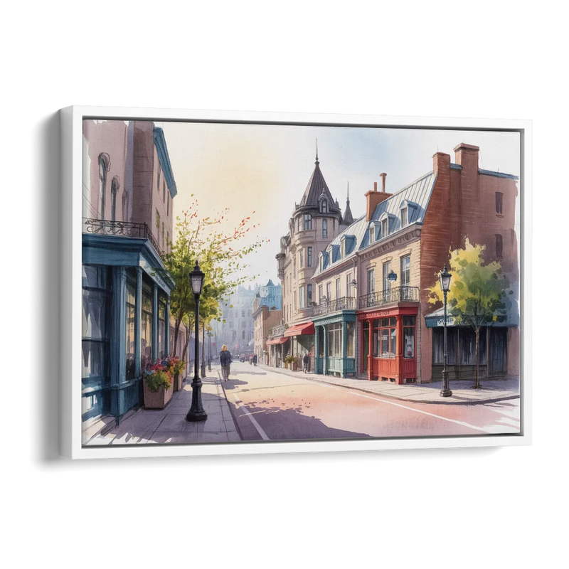 Quebec City Old Streets Side - White Canvas Wall Art