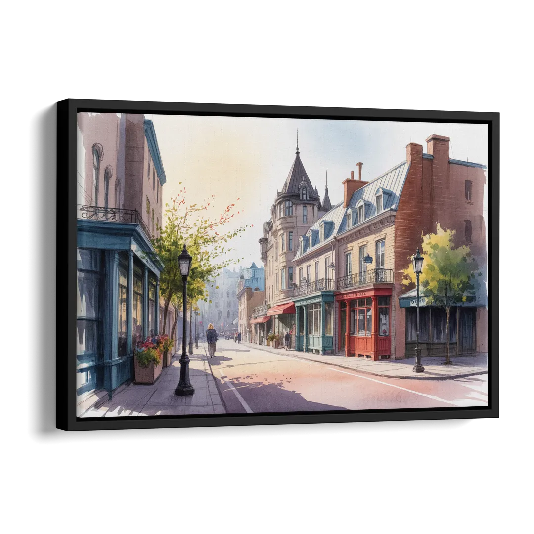 Quebec City Old Streets Side - Black Canvas Wall Art