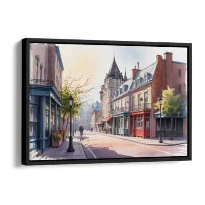 Quebec City Old Streets Side - Black Canvas Wall Art