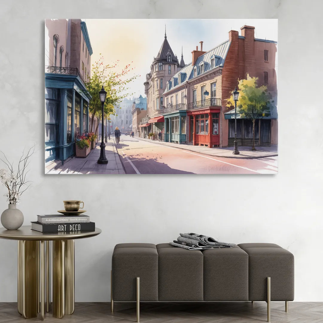 Quebec City Old Streets Living Room - Canvas Wall Art