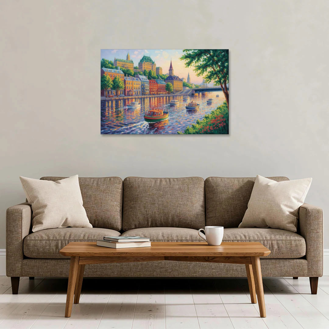 Quebec City Riverfront - Canvas Wall Art - Sofa - 36x24