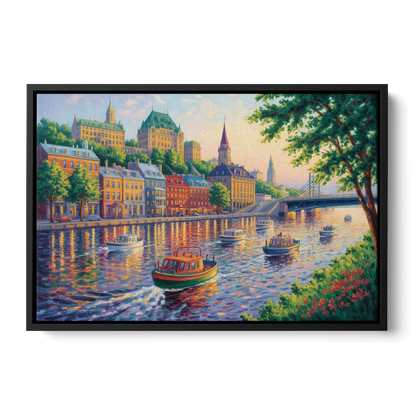 Quebec City Riverfront Front - Black Canvas Wall Art