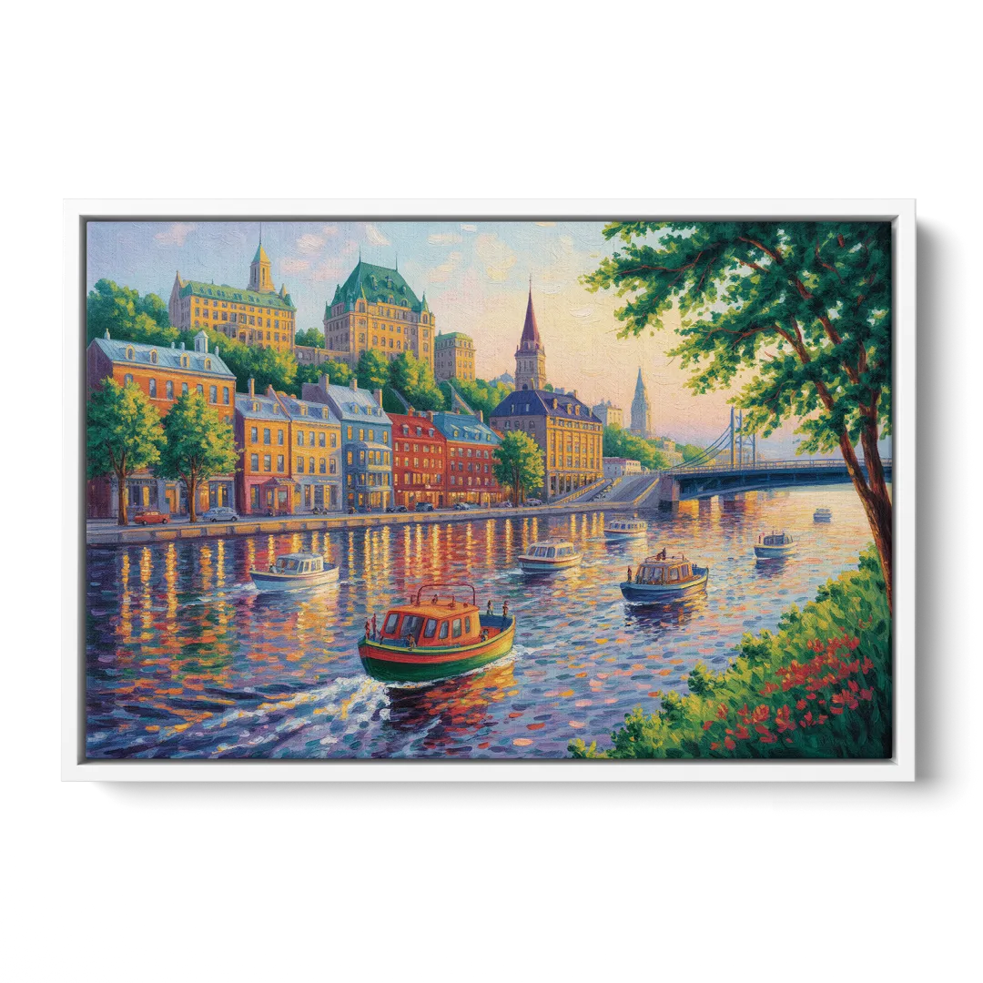 Quebec City Riverfront Front - White Canvas Wall Art