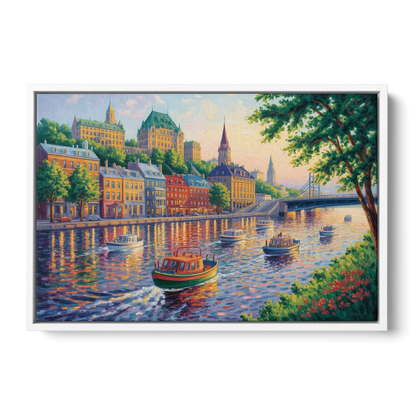 Quebec City Riverfront Front - White Canvas Wall Art