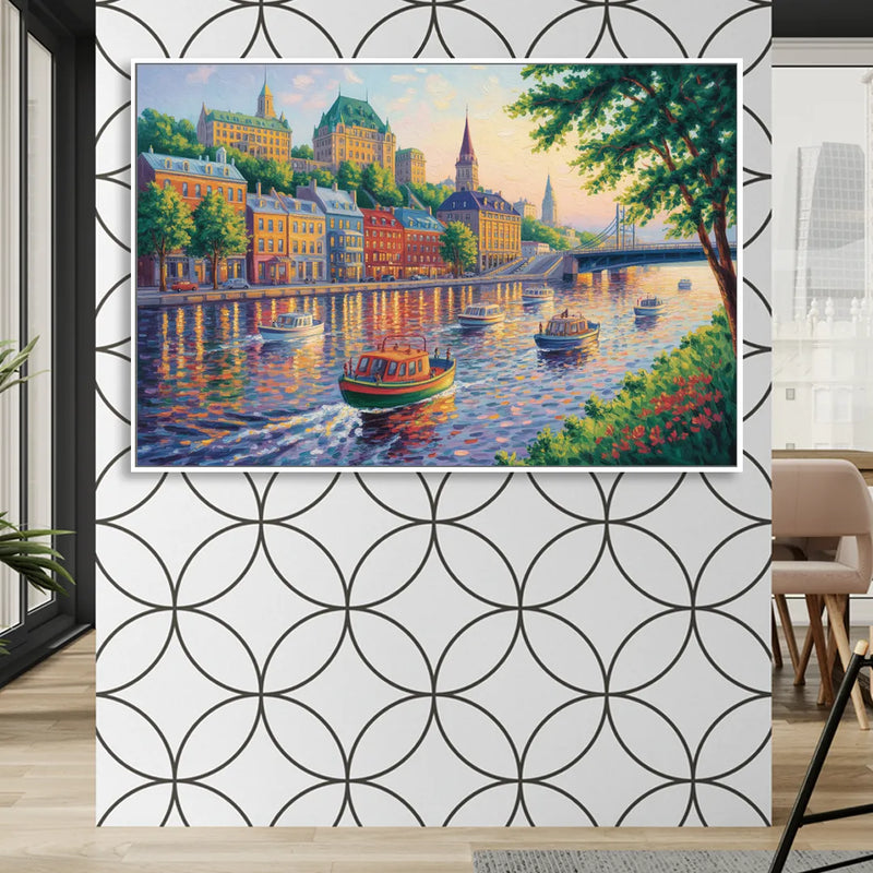 Quebec City Riverfront Living Room - White Canvas Wall Art