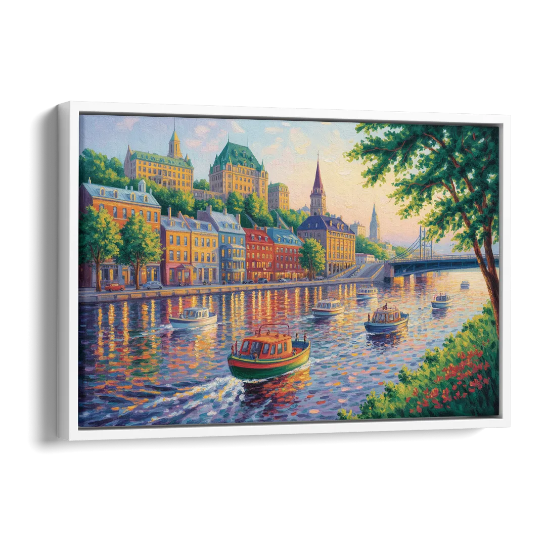 Quebec City Riverfront Side - White Canvas Wall Art