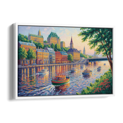 Quebec City Riverfront Side - White Canvas Wall Art