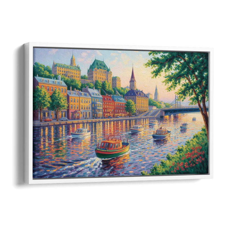 Quebec City Riverfront Side - White Canvas Wall Art