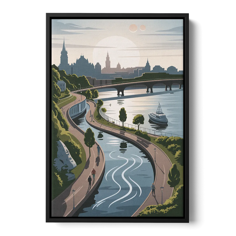 Quebec City Scenic Pathway Front - Black Canvas Wall Art