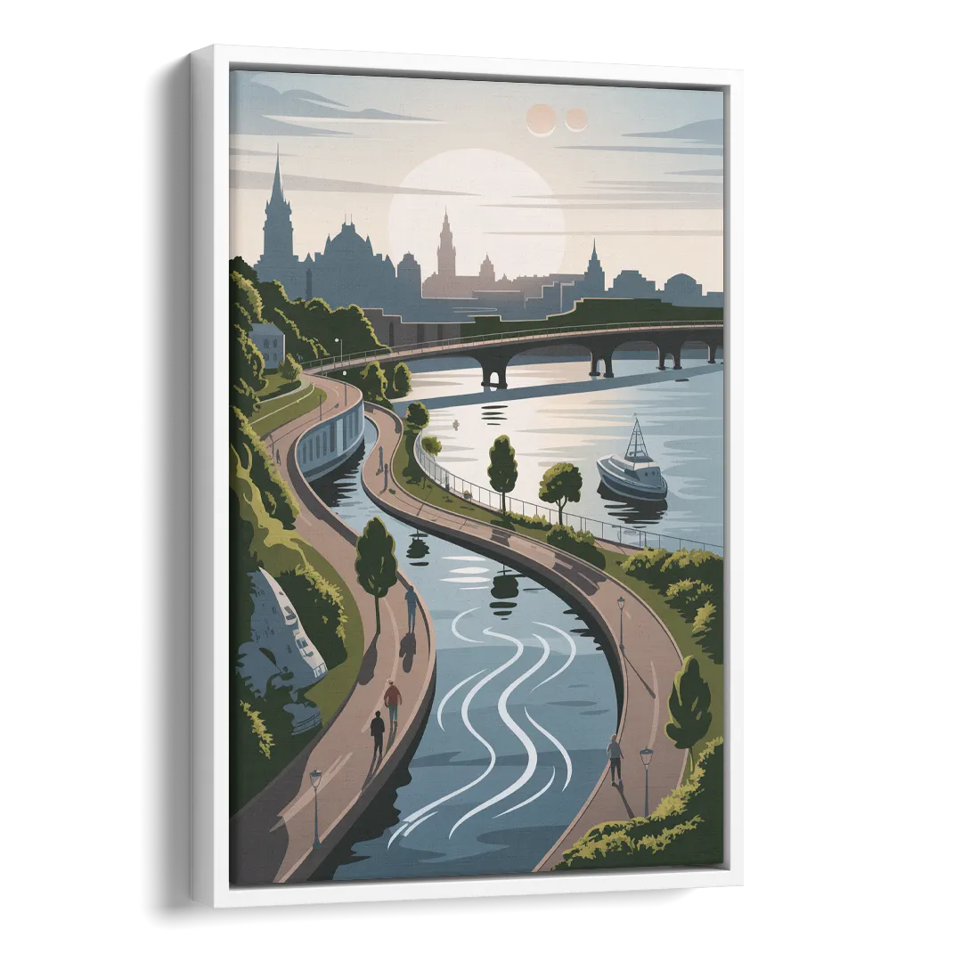 Quebec City Scenic Pathway Side - White Canvas Wall Art