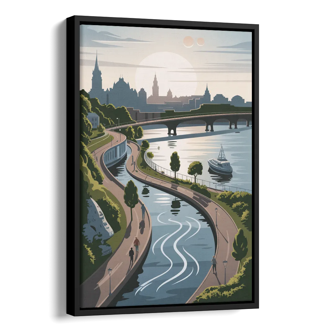 Quebec City Scenic Pathway Side - Black Canvas Wall Art