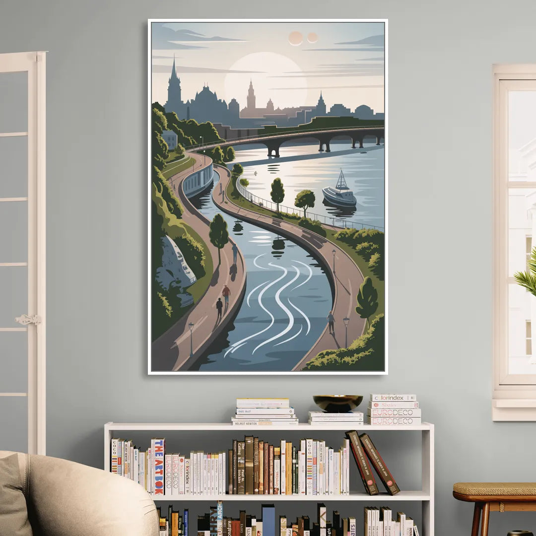 Quebec City Scenic Pathway Living Room - White Canvas Wall Art