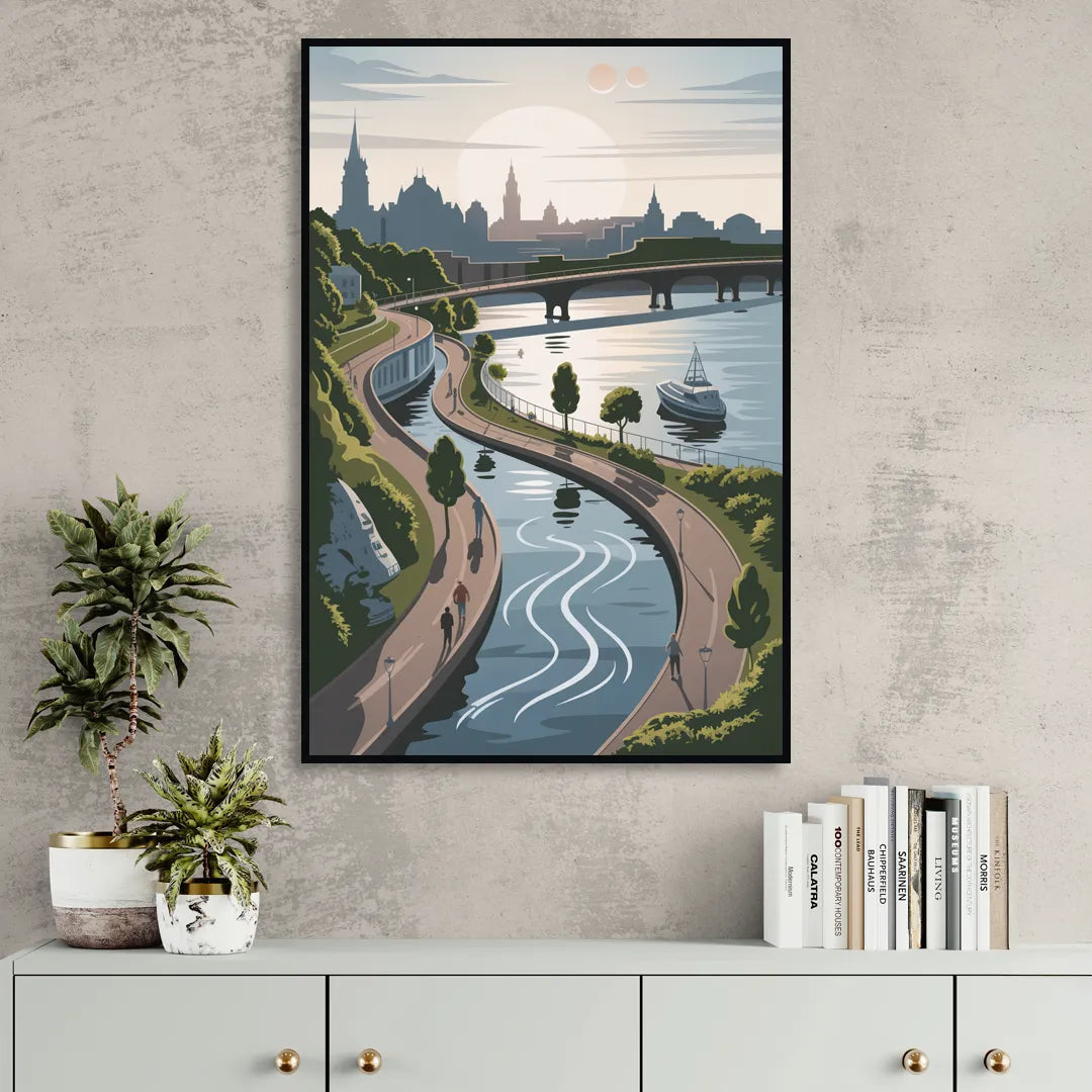 Quebec City Scenic Pathway Living Room - Black Canvas Wall Art