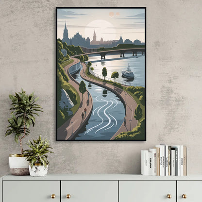 Quebec City Scenic Pathway Living Room - Black Canvas Wall Art