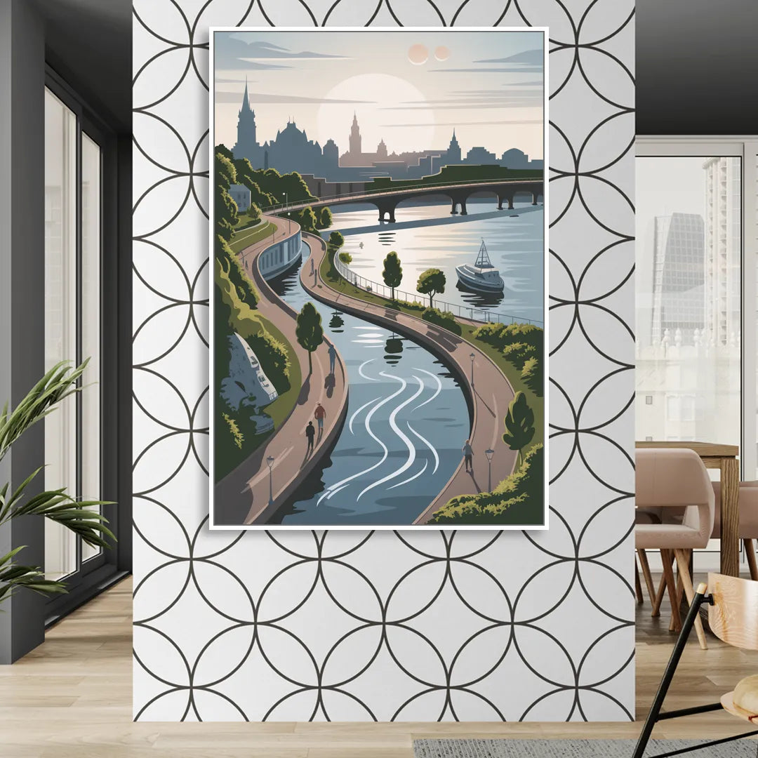 Quebec City Scenic Pathway Sitting Room - White Canvas Wall Art