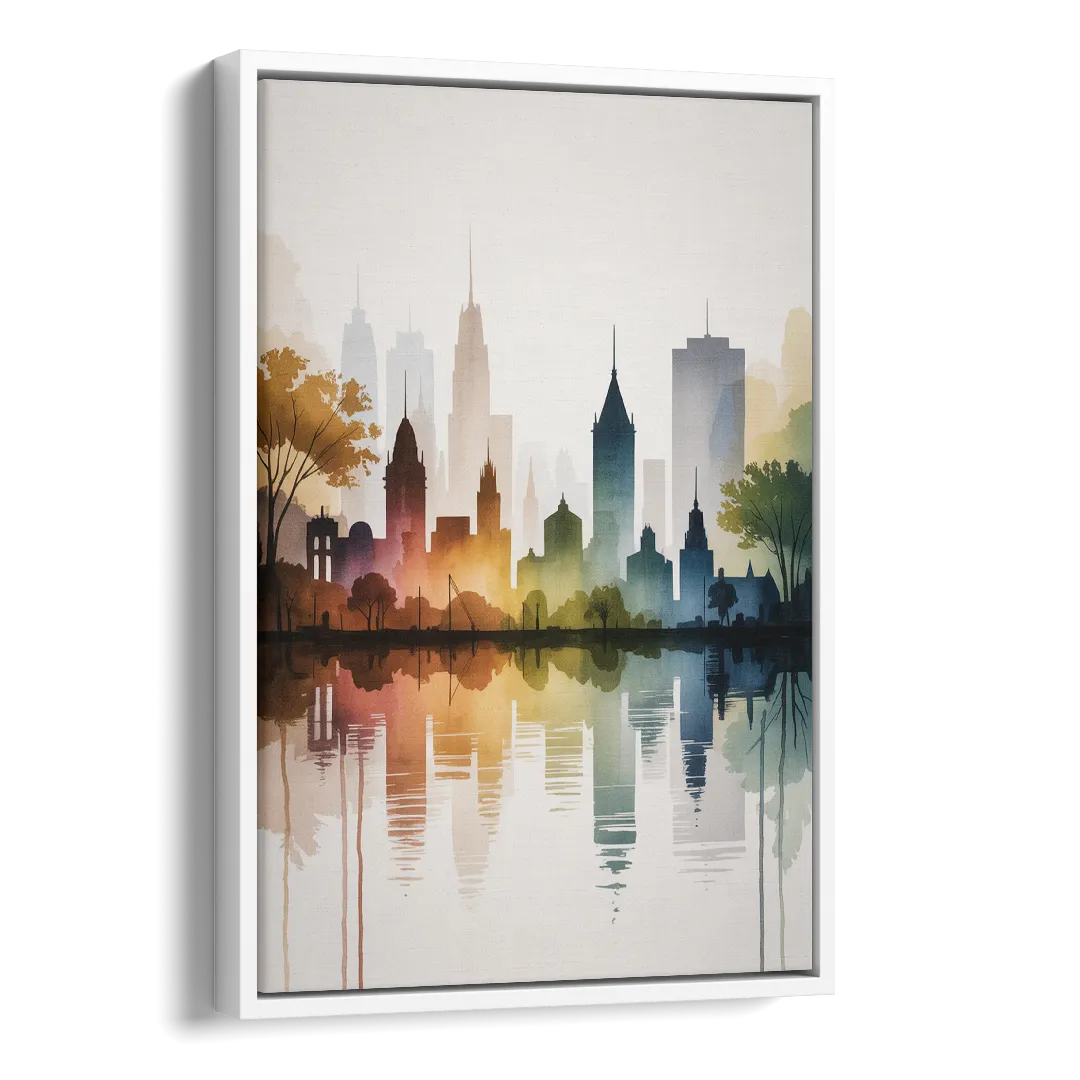 Quebec City Skyline Side - White Canvas Wall Art