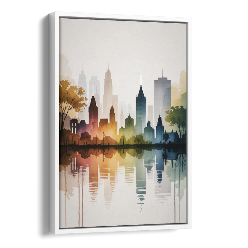 Quebec City Skyline Side - White Canvas Wall Art