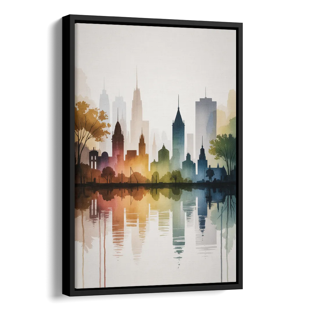 Quebec City Skyline Side - Black Canvas Wall Art