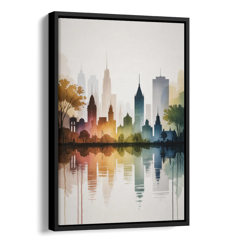 Quebec City Skyline Side - Black Canvas Wall Art