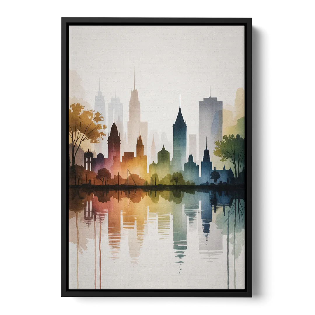 Quebec City Skyline Front - Black Canvas Wall Art