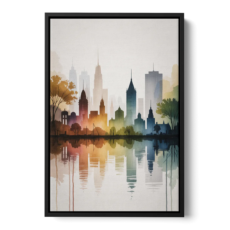 Quebec City Skyline Front - Black Canvas Wall Art