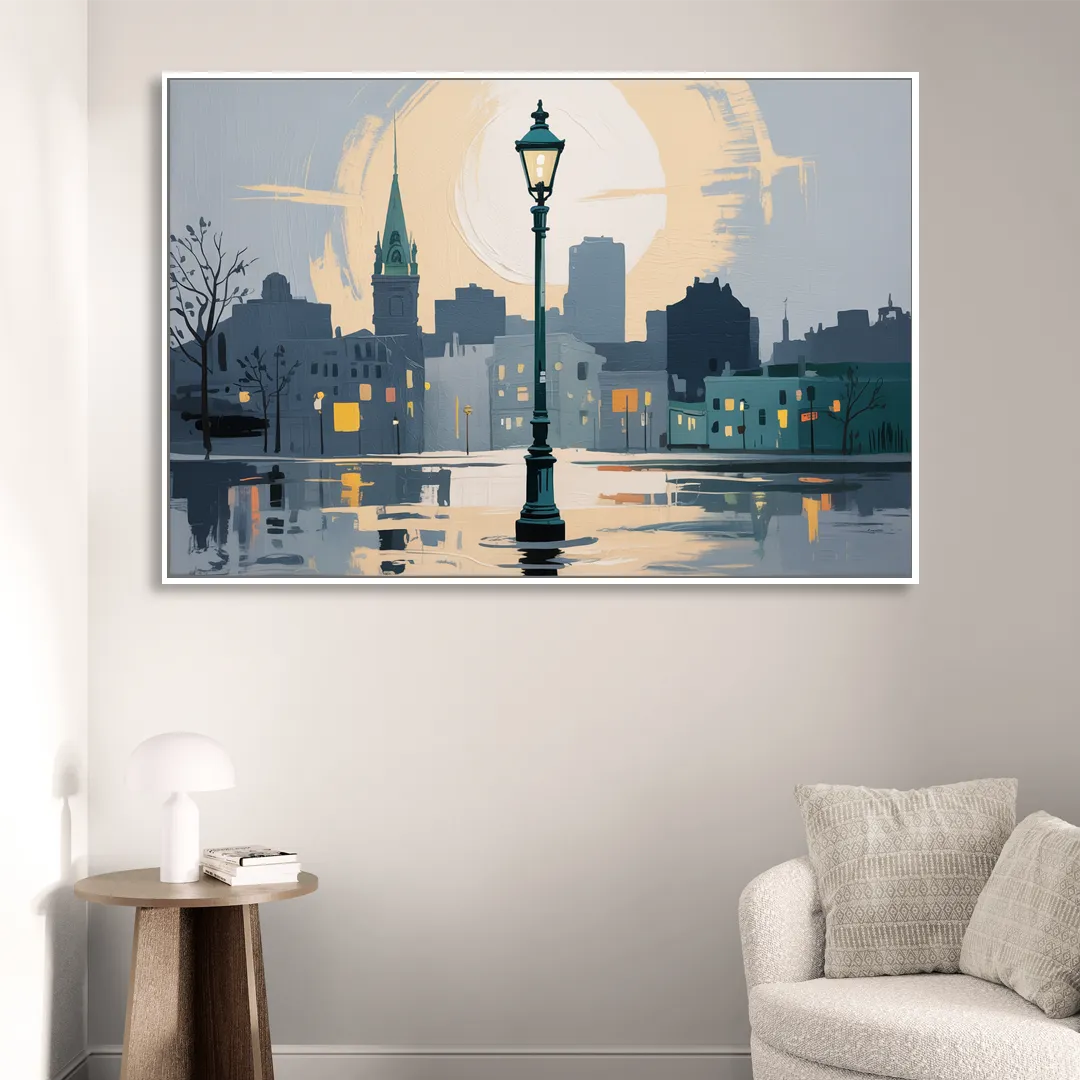 Quebec City Street Lamps Living Room - White Canvas Wall Art