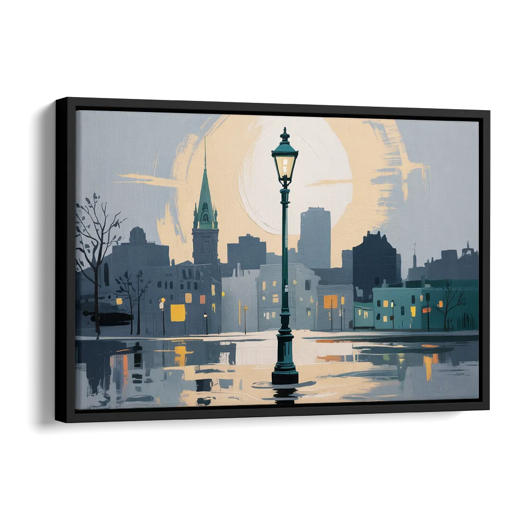 Quebec City Street Lamps Side - Black Canvas Wall Art