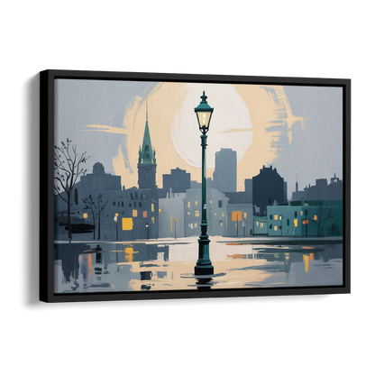 Quebec City Street Lamps Side - Black Canvas Wall Art