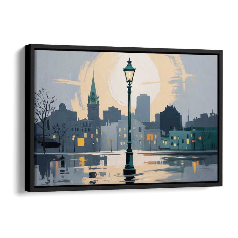Quebec City Street Lamps Side - Black Canvas Wall Art