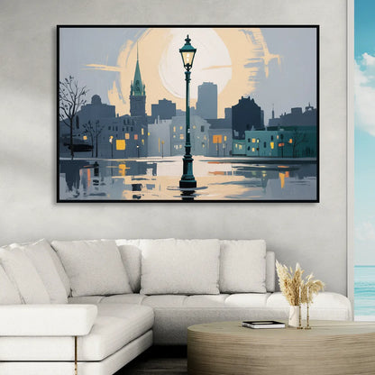 Quebec City Street Lamps Sitting Room - Black Canvas Wall Art