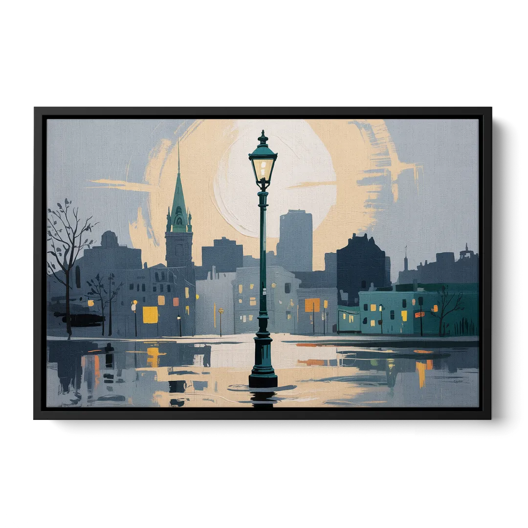 Quebec City Street Lamps Front - Black Canvas Wall Art