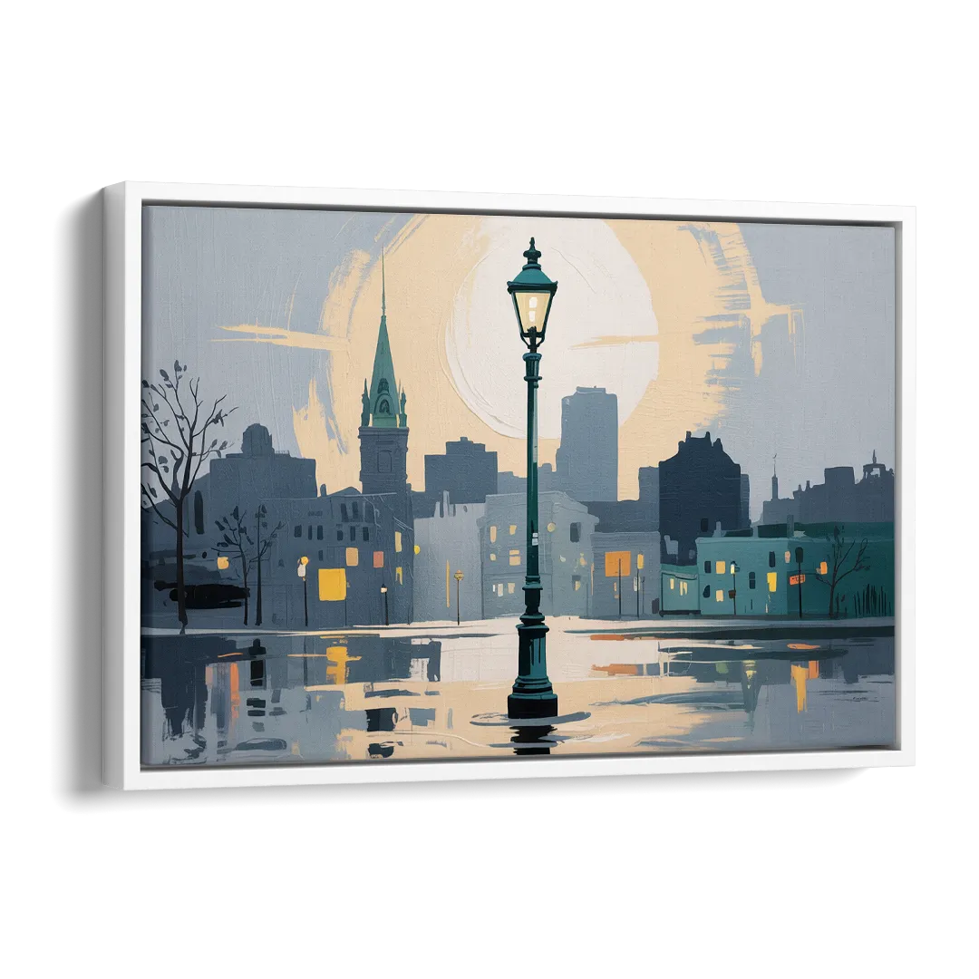 Quebec City Street Lamps Side - White Canvas Wall Art