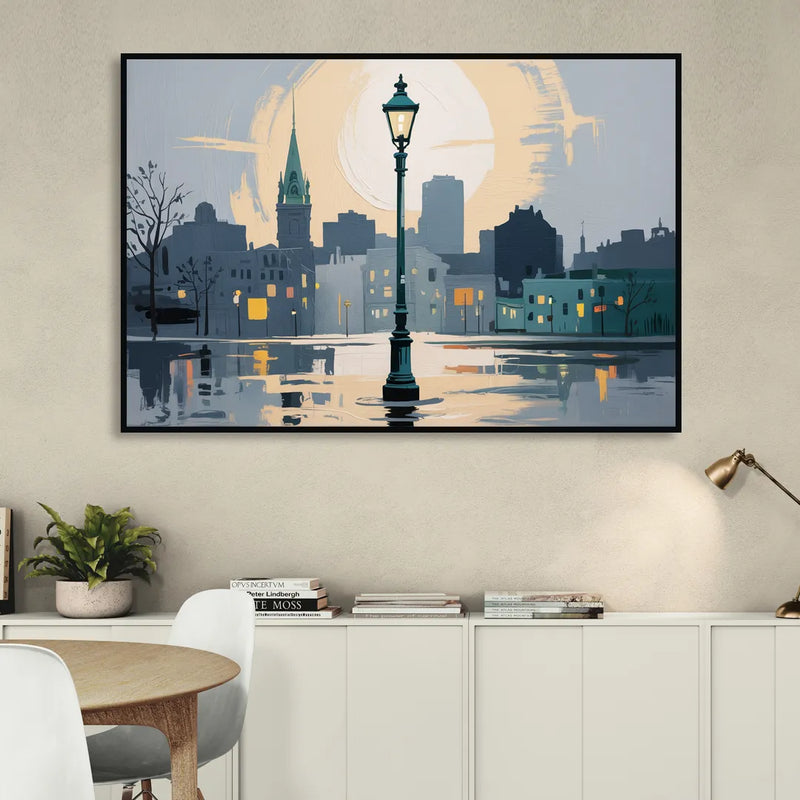 Quebec City Street Lamps Living Room - Black Canvas Wall Art