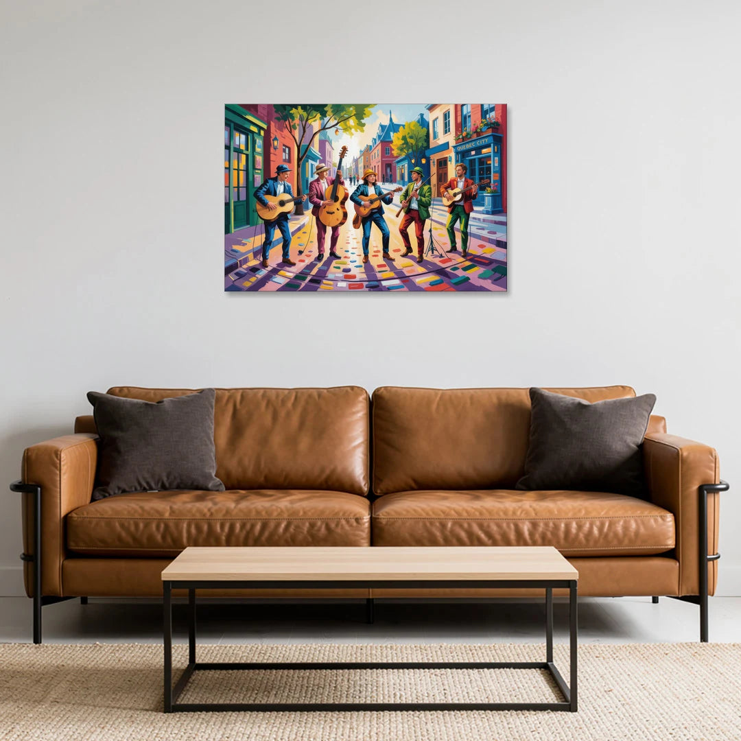 Quebec City Street Musicians - Canvas Wall Art - Sofa - 36x24